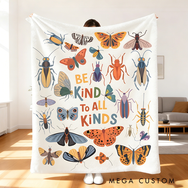 Personalized Be Kind to All Kinds Insect Blanket Bugs Kid Vintage Entomologist Blanket Outdoor Nature Lover Gift