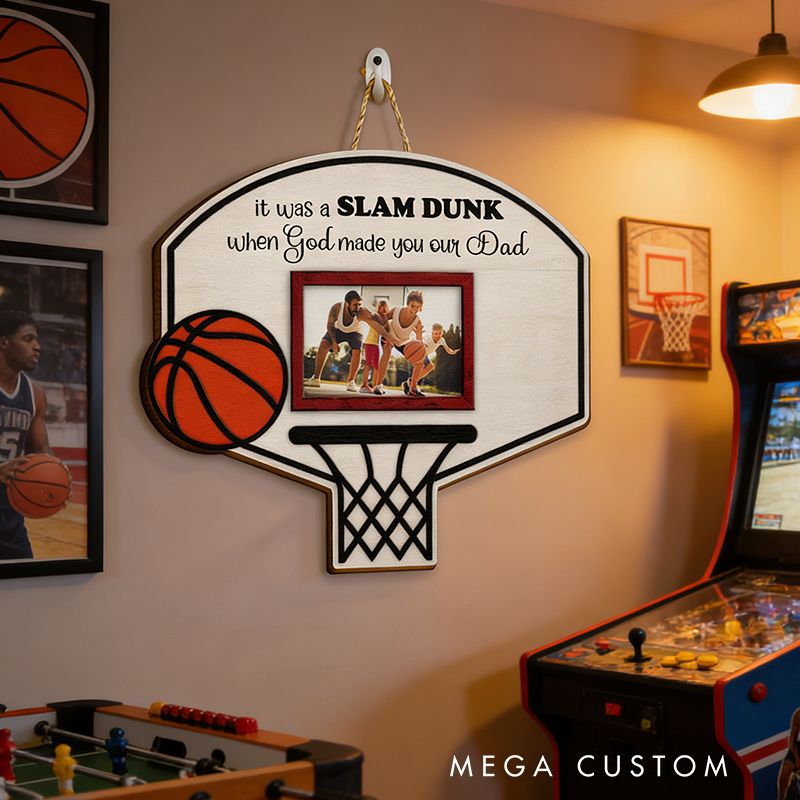 Personalized Basketball Hoop Photo Frame Wall Hanging  for Dad