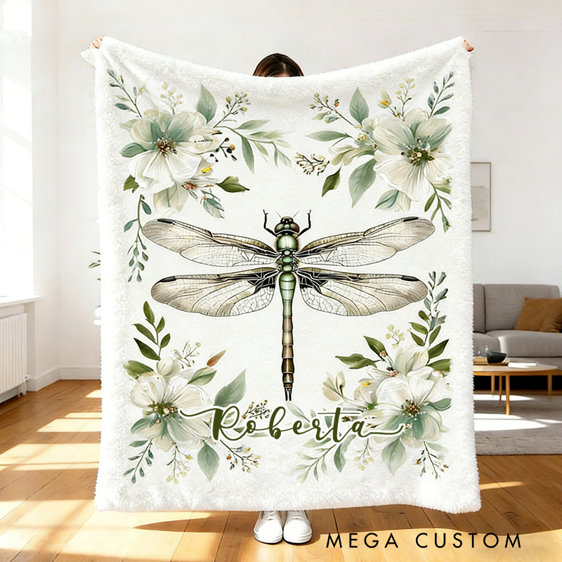 Personalized Dragonfly and Floral Blanket Insect Collection Blanket Outdoor Nature Enthusiasts Kid Gift