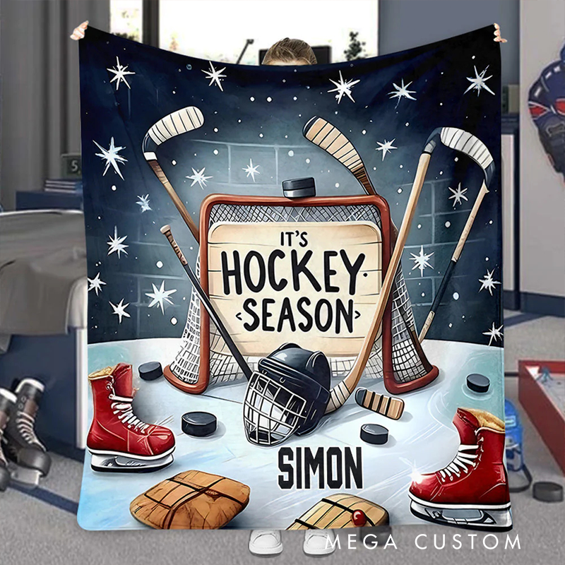 Personalized Ice Hockey Season Blanket with Custom Name Design