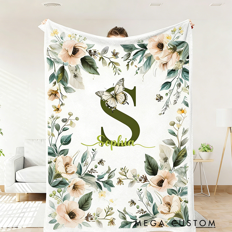 Personalized Floral Monogram Blanket Outdoor Nature Blanket Nature Enthusiasts Gift