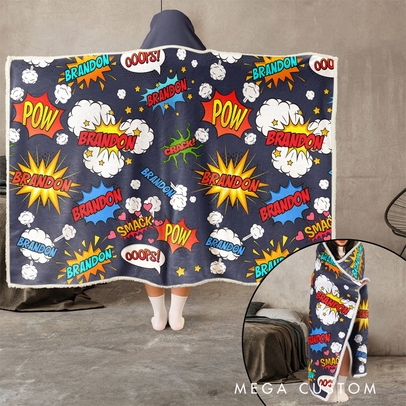 Personalized Comic Style Wearable Blanket Hoodie with Name Anime Comic Lover Gift for Friends Birthday Gift