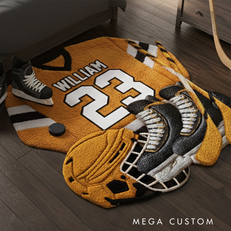 Personalized Ice Hockey Jersey Rug with Custom Name and Number Design