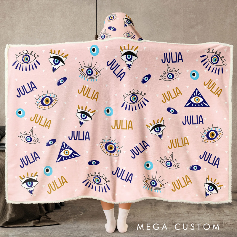 Personalized Evil Eye Wearable Blanket Hoodie with Name Magic Lover Gift for Friends Birthday Gift