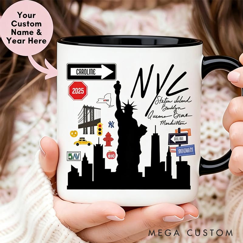 Personalized Name Year NYC Coffee Mug New York Custom Mug for Traveling Lovers