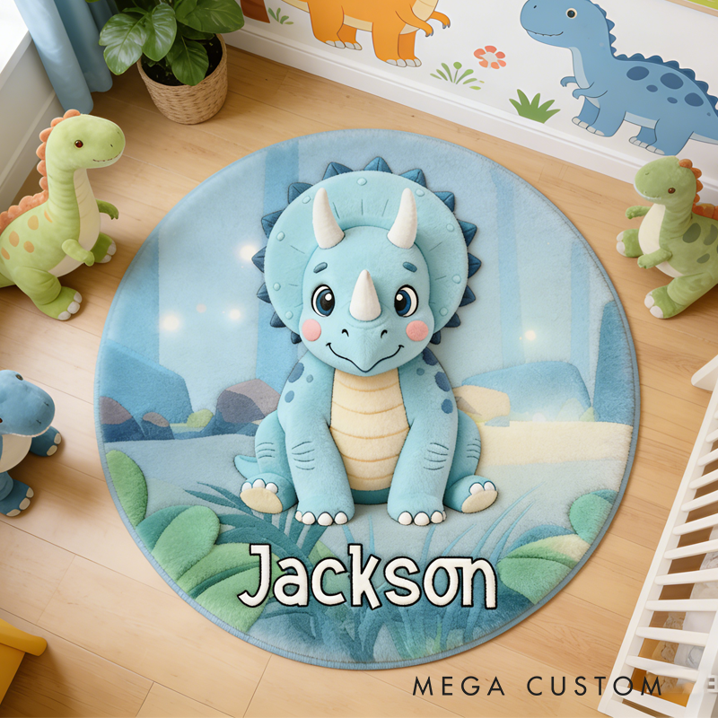 Personalized Cartoon Dinosaur Jungle Rug with Name Home Decor Birthday Gift for Kids Dinosaur Lovers