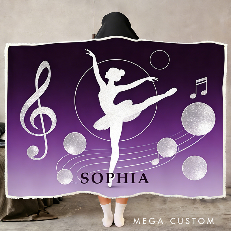 Personalized Ballet Girl Wearable Blanket Hoodie with Name Dance Lover Gift for Friends Birthday Gift