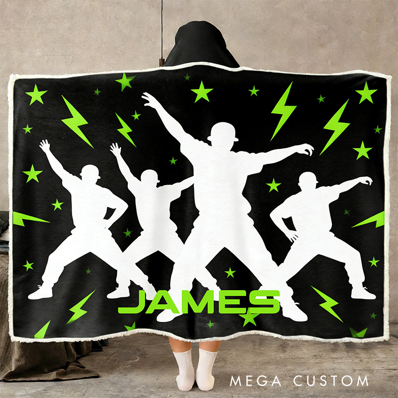 Personalized Hip Hop Wearable Blanket Hoodie with Name Dance Lover Gift for Friends Birthday Gift