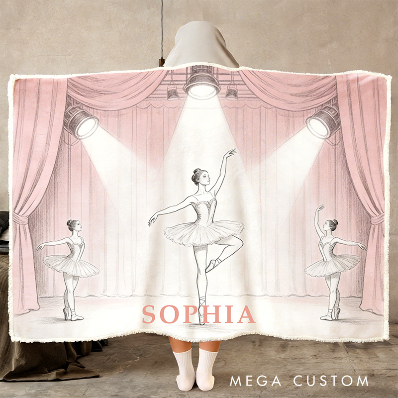 Personalized Ballerina Girl Blanket Hoodie with Name Dance Lover Gift for Friends Birthday Gift