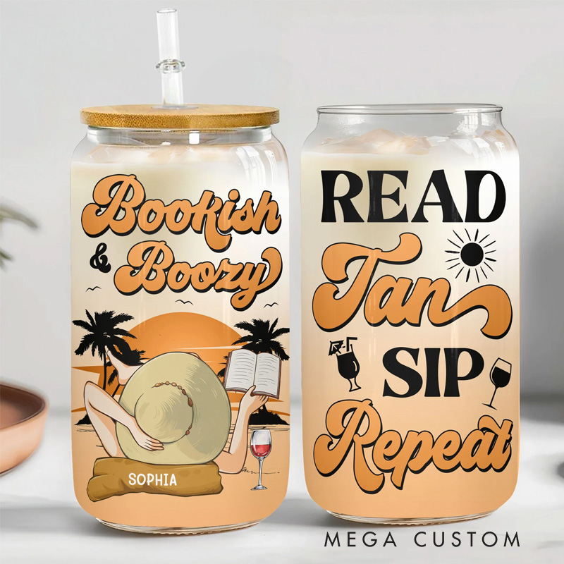 Personalized Bookish and Boozy Glass Tumbler Custom Clear Glass Cup with Lid and Straw for Book Lovers Reader Traveling Lover Girls