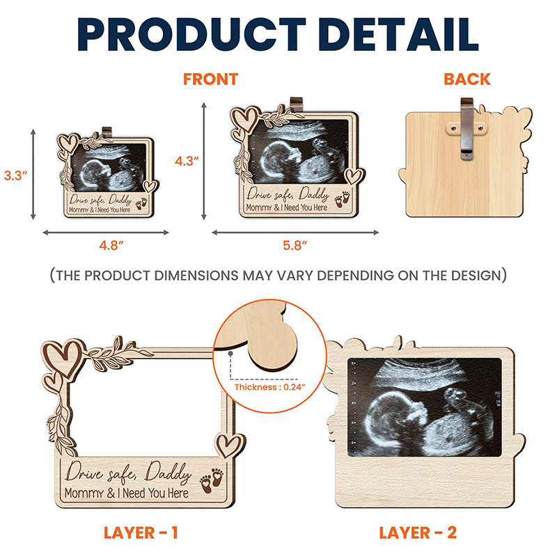 Personalized Wooden Photo Car Visor Clip Drive Safe Daddy New Dad Gifts Couple Gifts 