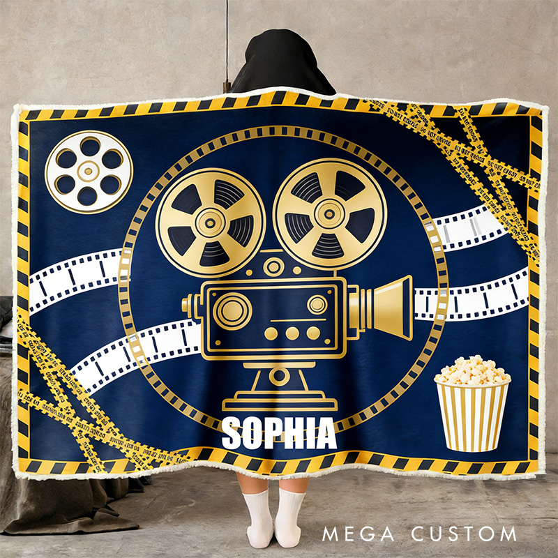 Personalized Movie Watching Wearable Blanket Hoodie with Name Movie Lover Gift for Friends Birthday Gift