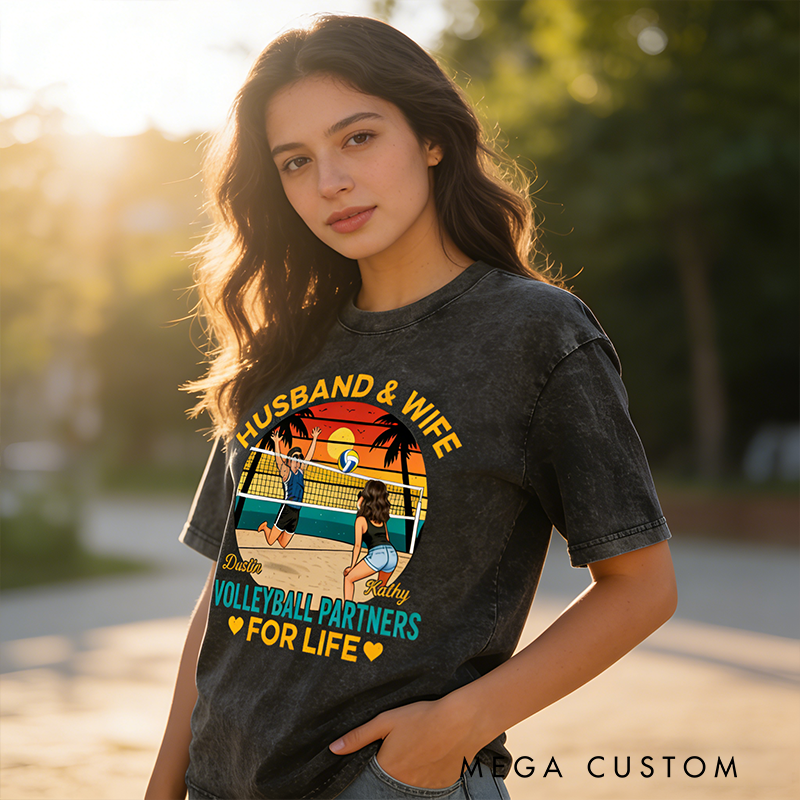 Personalized Volleyball Partners for Life T-Shirt with Custom Names for Husband and Wife
