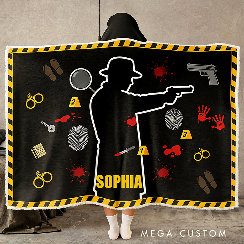 Personalized True Crime  Detective Wearable Blanket Hoodie with Name Movie Lover Gift for Friends Birthday Gift