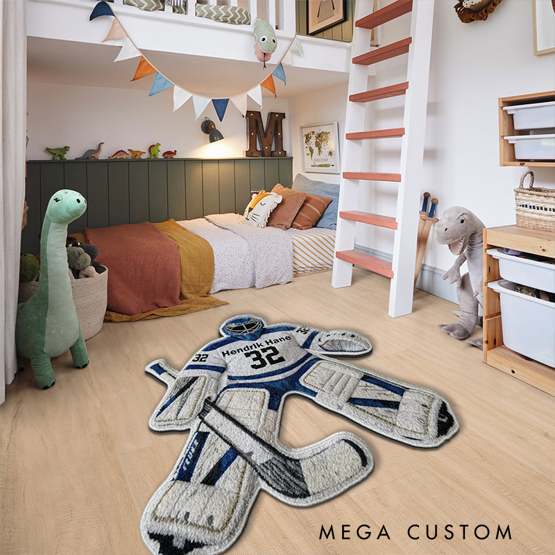 Personalized Ice Hockey Goalie Rug with Custom Name and Number Design