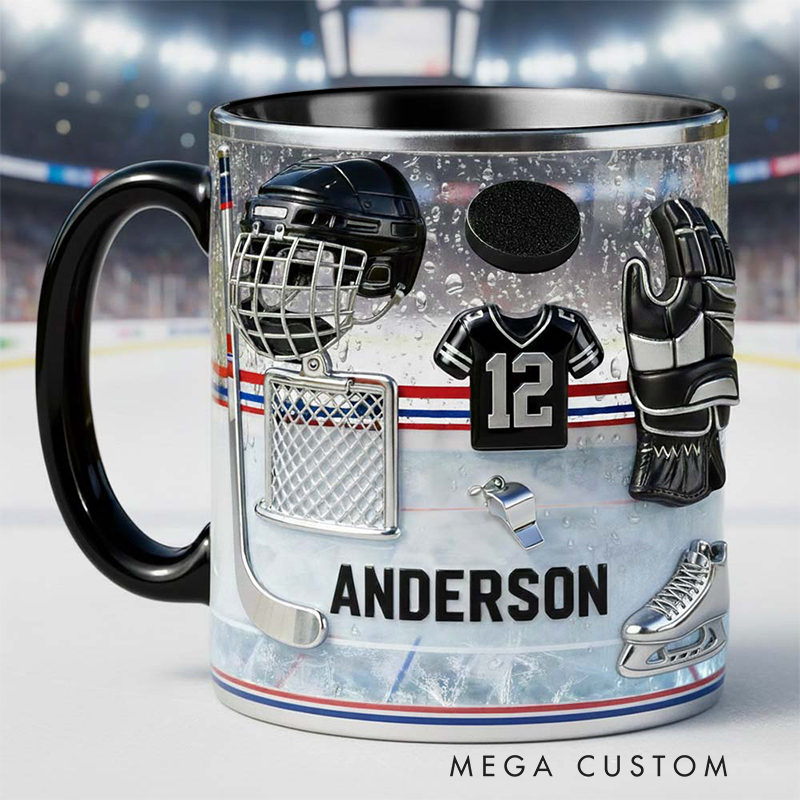 Personalized Ice Hockey Coffee Mug with Custom Name and Jersey Number for Ice Hockey Enthusiasts