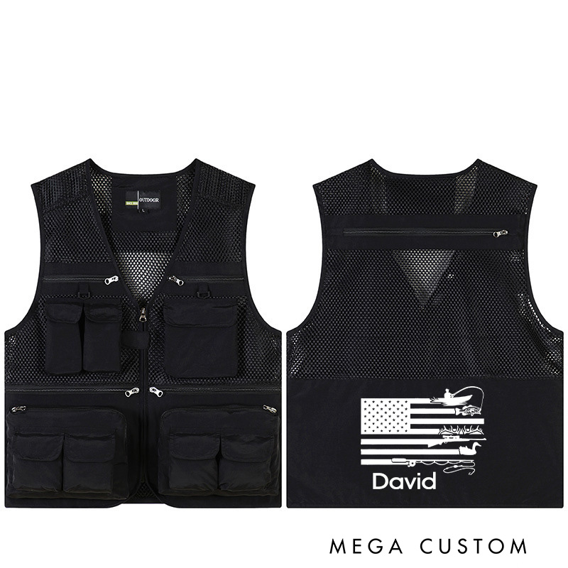 Personalized Patriotic Fishing Vest with Name Custom American Flag Hunting & Fishing Vest Fishing Lover Gift for Husband Him