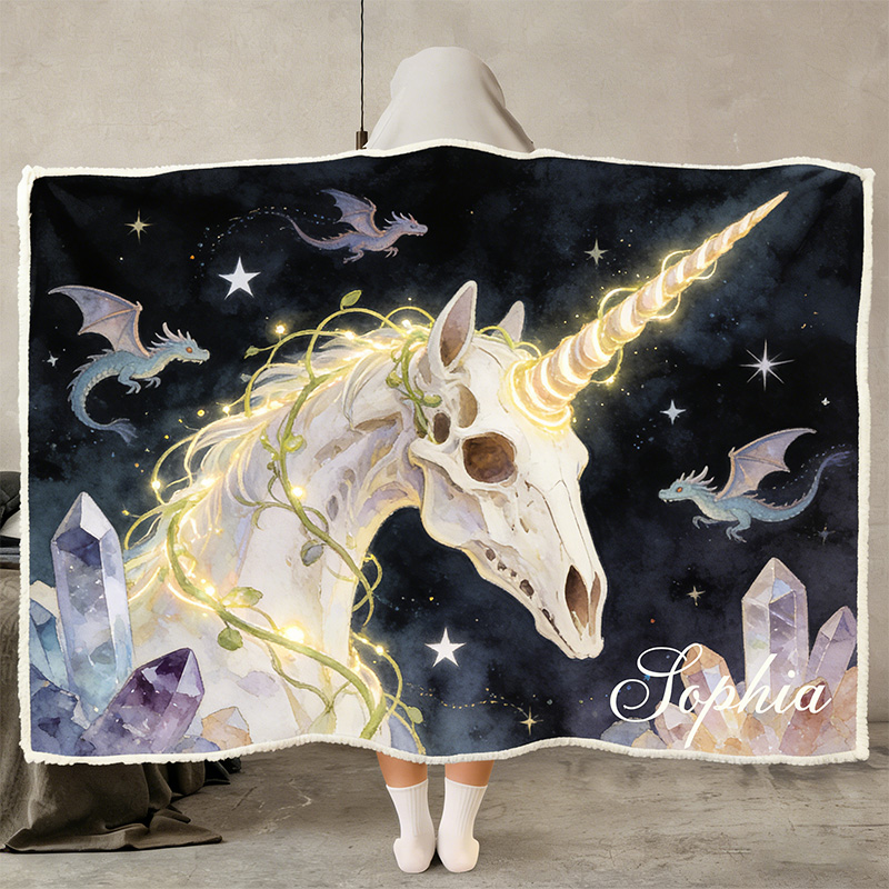 Personalized Magic Skeleton Wearable Blanket Hoodie with Name Magic Lover Gift for Friends Birthday Gift