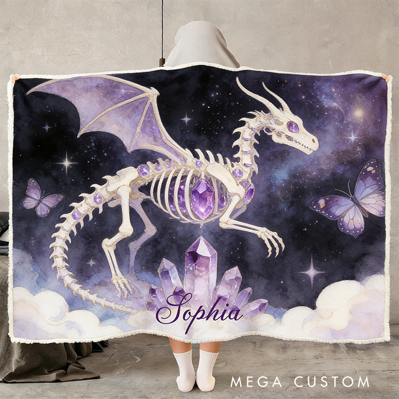 Personalized Dragon Skeleton Wearable Blanket Hoodie with Name Magic Lover Gift for Friends Birthday Gift
