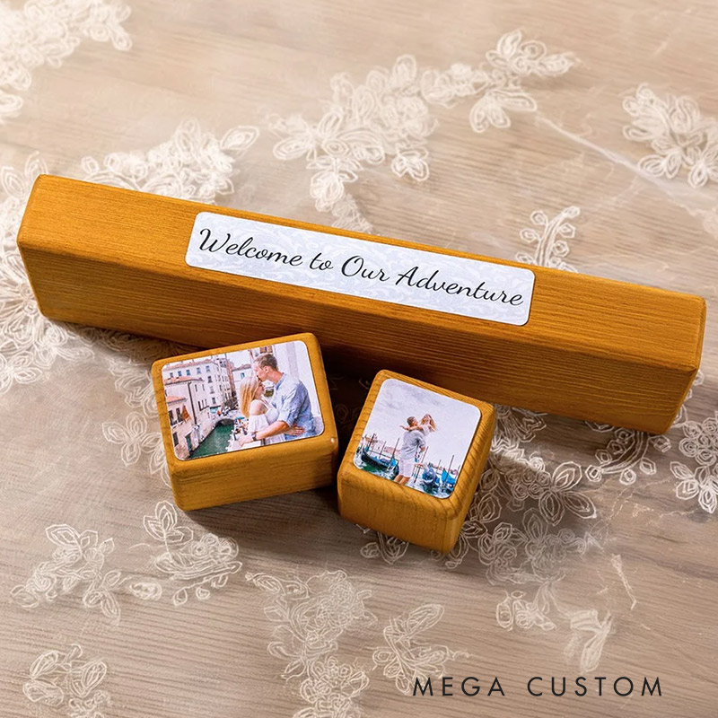 Personalized Wooden Photo Blocks Collage Stackable Wood Photo Block Set Family Picture Gift