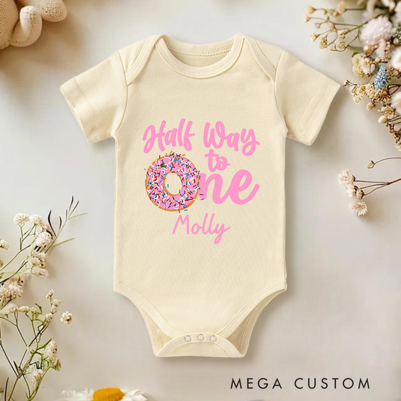 Personalized Half Way To One Baby Onesie Six Month Birthday Gift New Baby Gift