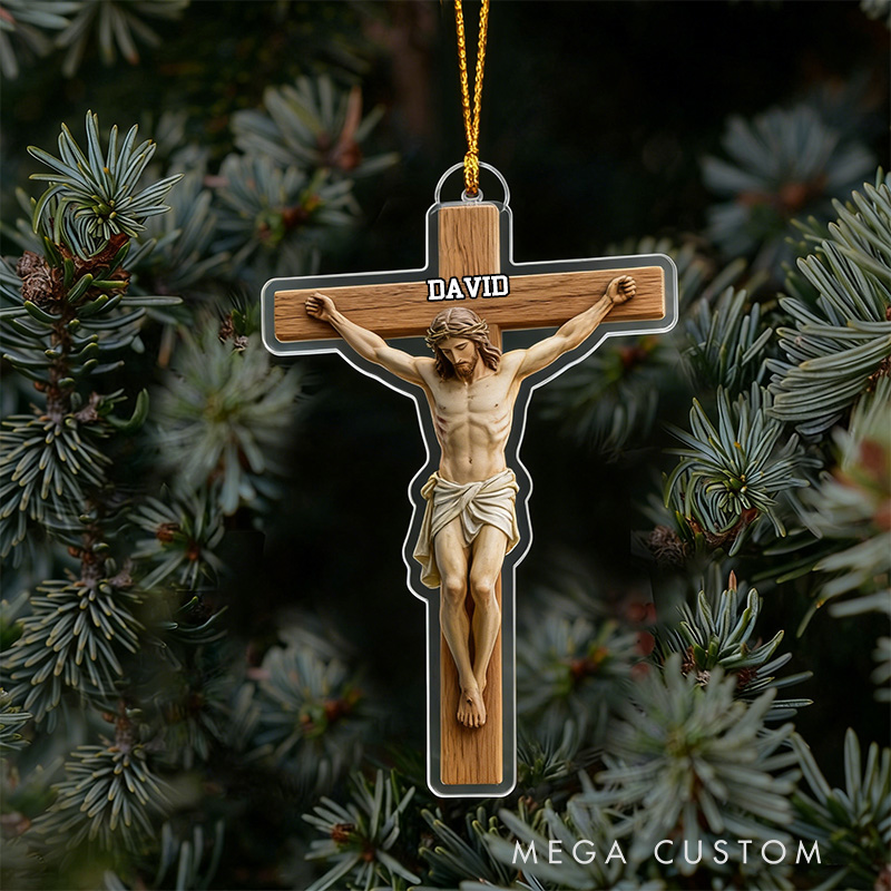 Personalized Jesus on the Cross Acrylic Ornament with Custom Name Christian Holiday Gift Decor Juses Keepsake Faith Based Gift Religious Gift