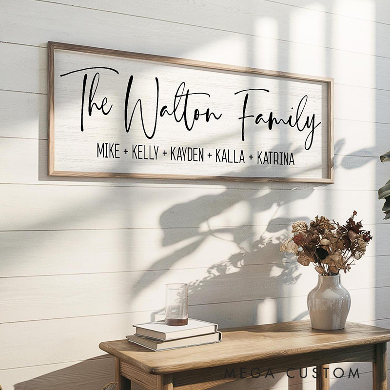 Personalized Family Name Sign Custom Framed Canvas Sign with Last Name and Family Member Name Perfect Wedding Or Housewarming Gift