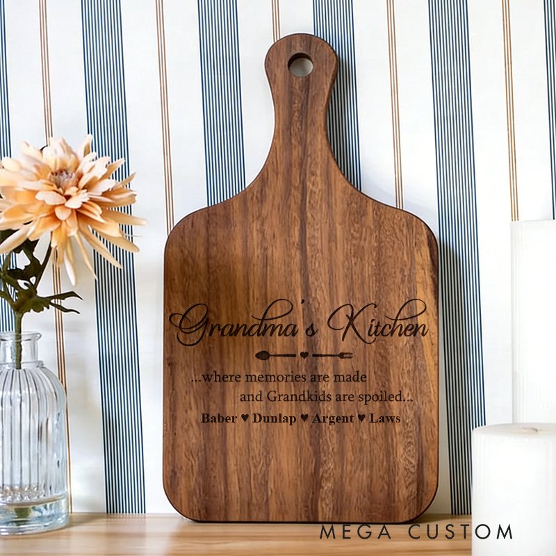 Personalized Grandma's Kitchen Cutting Board Custom Engraved Wood Paddle Board for Gifts Home Decor Cooking Anniversary Birthday or Special Occasions
