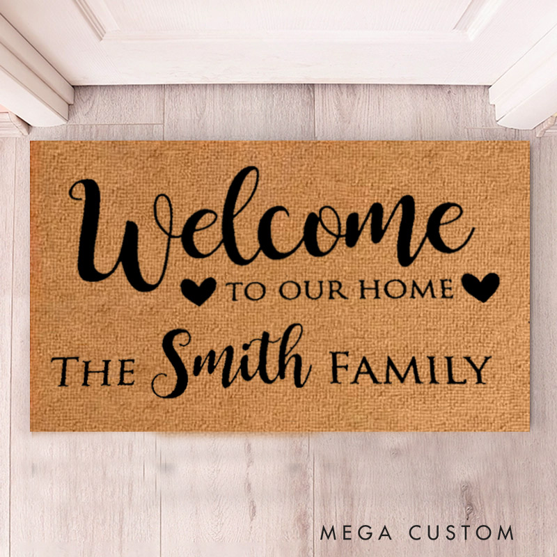 Personalized Welcome Doormat Custom Home Mat with Name for Couple Valentine's Day Gifts Housewarming Gift