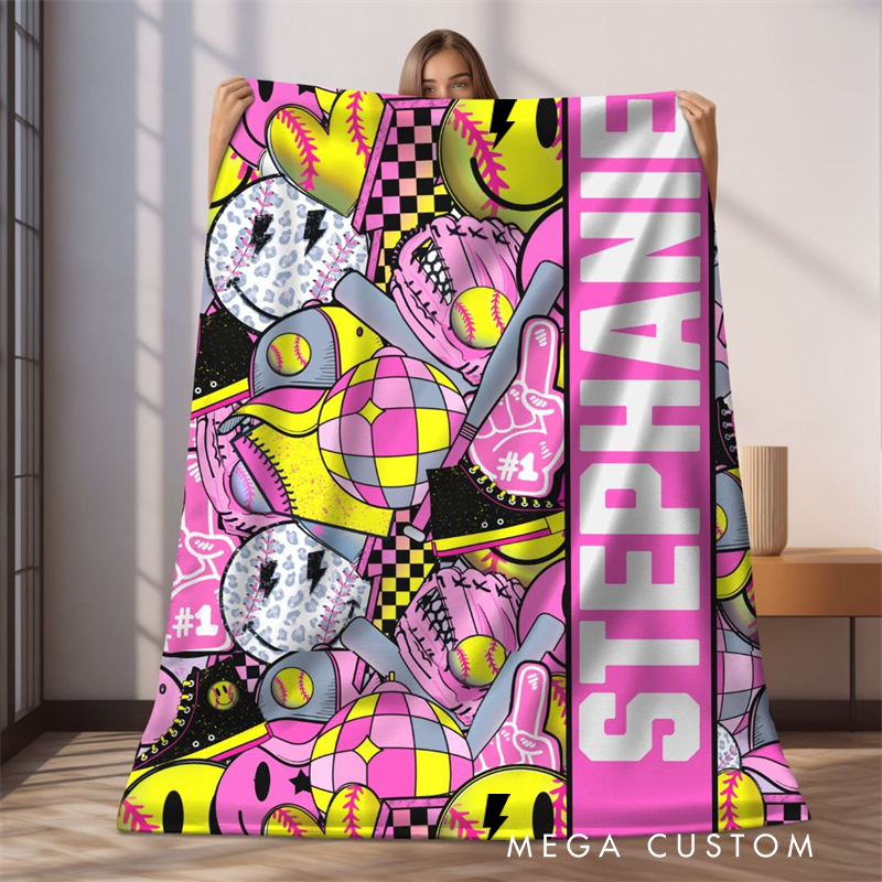 Personalized Softball Blanket Featuring Custom Name Design