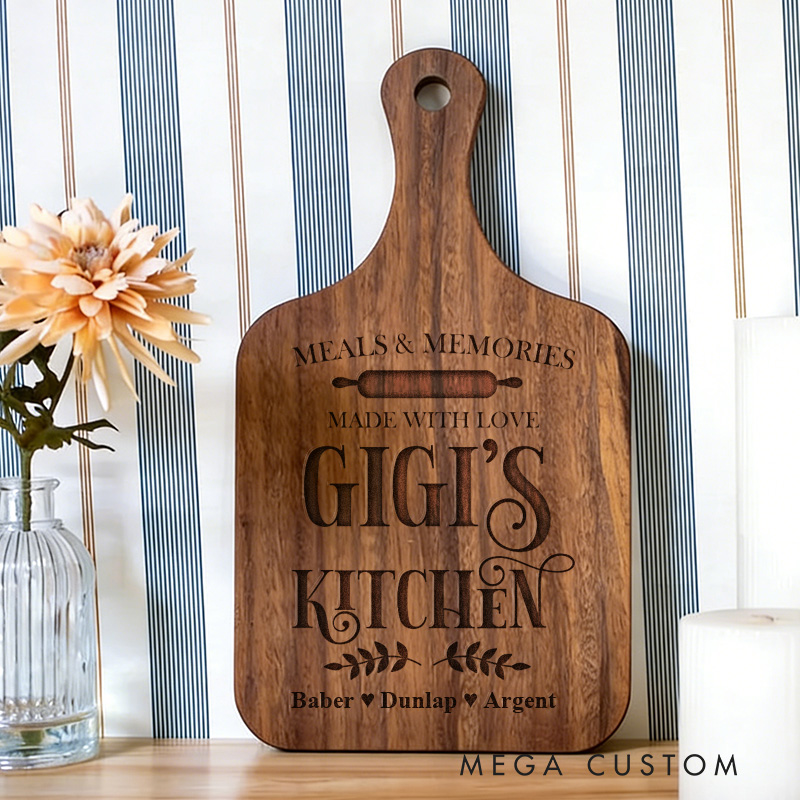 Personalized Engraved Kitchen Cutting Board Custom Wooden Paddle Board Meals and Memories Design for Grandma Gifts Home Decor