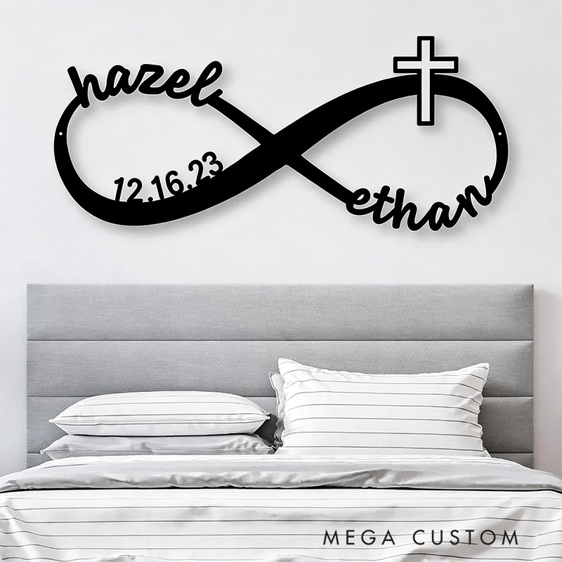 Personalized Infinity with Cross Metal Sign with Custom Names and Date Wall Art Wedding Gift for Couple Anniversary Gift Christian Gift Religious Gift