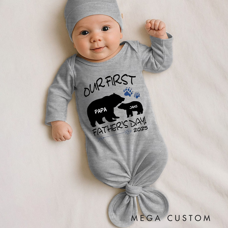 Personalized Our First Fathers Day 2025 Bear Paw Print Baby Onesie Gift from Baby
