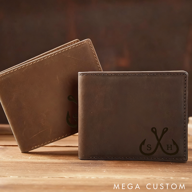 Personalized Fishing Gifts for Men Leather Wallets for Men Father's Day Gift Outdoor Gift Perfect Gift for Dad Husband or Fishermen