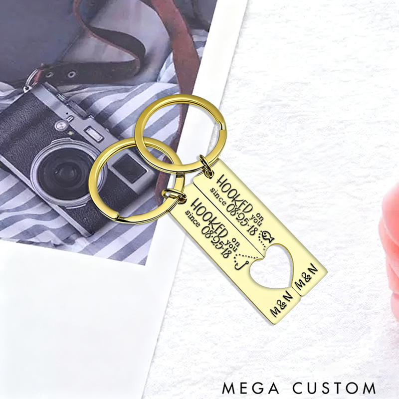 Personalized Couples Fishing Keychains Valentines Day Gifts Custom Keychains Custom Time and Name Romantic Gift for Anniversaries or Fishermen