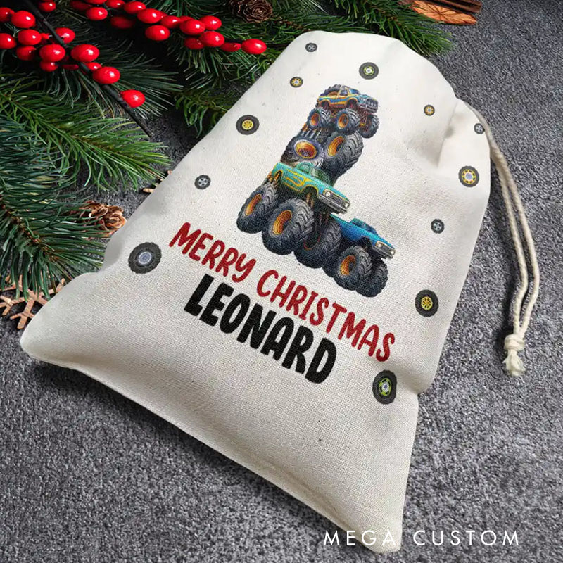 Personalized Favor Bag Kid Monster Truck Toy Container Monogram Initial 