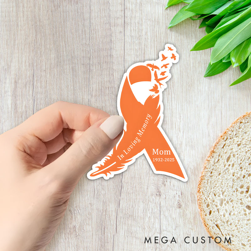 Personalized Name Years Orange Leukemia Ribbon Stickers Leukemia Awareness Feather Ribbon 