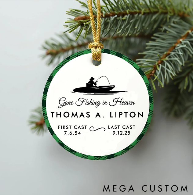 Personalized Memorial Ornament Gone Fishing in Heaven Ornament Memorial Gift for Fisherman Christmas Sympathy Gift for Fishing Lover