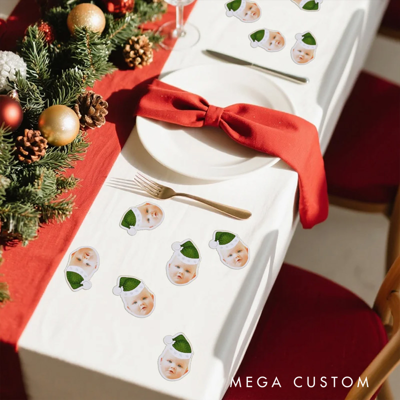 Personalized Santa Hat Face Photo Set of 12 Waterproof Stickers Gift Decor Christmas Party Favor for Family Friends