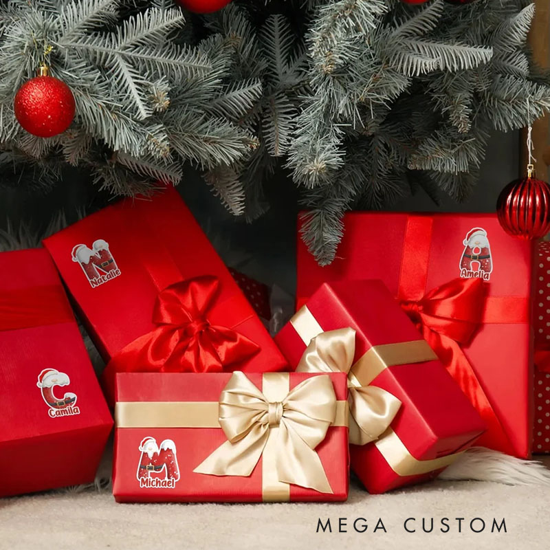 Personalized Santa Claus Christmas Initial Waterproof Stickers Labels with Name Christmas Decor Party Favors for Family Kids