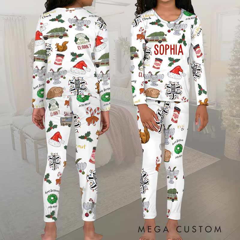 Personalized Festive Kids Pajamas with Holiday Patterns and Custom Names for a Cozy and Joyful Celebration