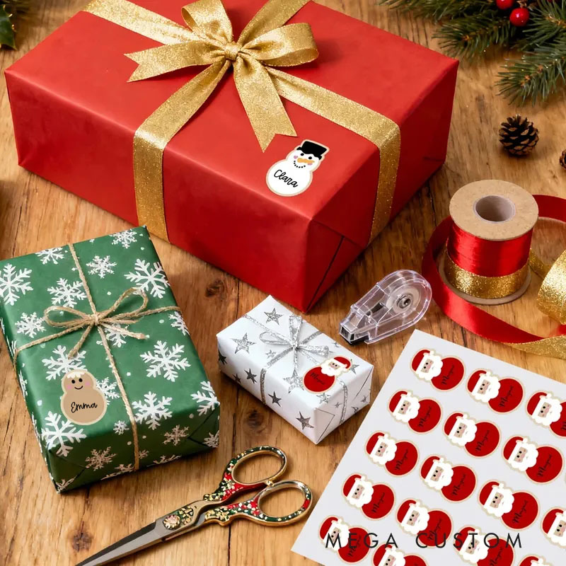 Personalized Elk Snowman Gingerbread Man Waterproof Stickers with Name Christmas Festival Party Gift for Family Friends