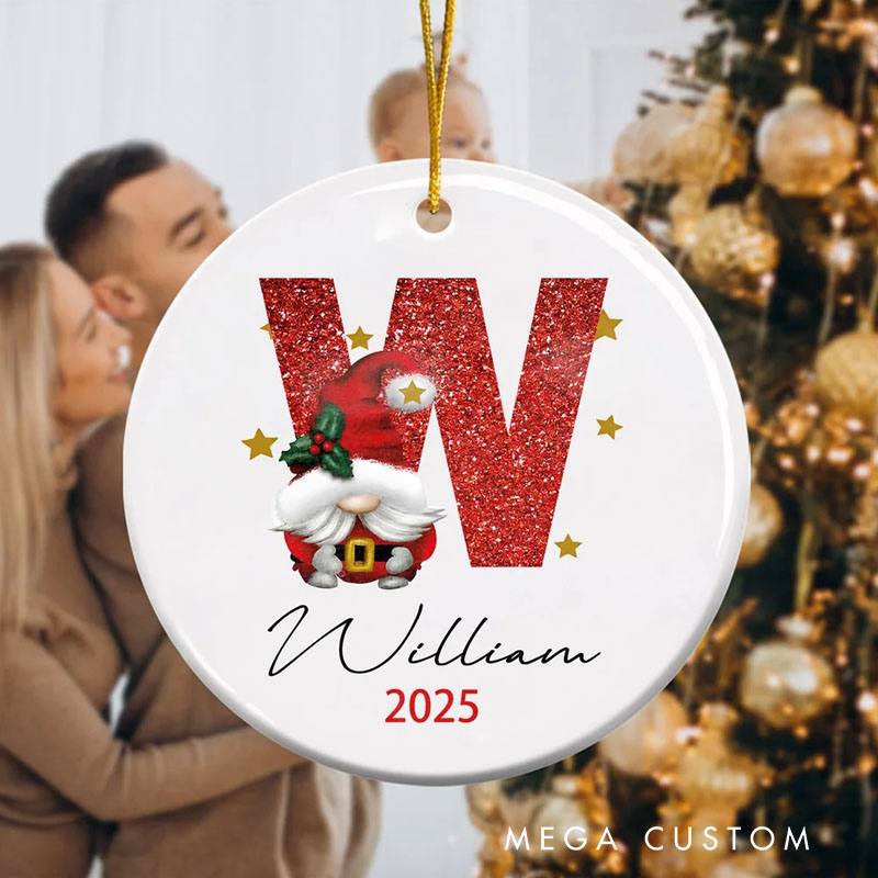 Personalized Santa Claus Initial Ceramic Ornament with Name and Year Home Decor Christmas Gift for Family Friend
