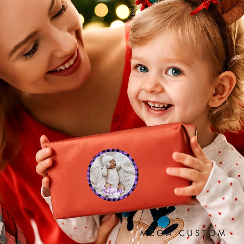 Personalized Photo Waterproof Stickers Labels with Name Gift Decor Christmas Party Favors for Family Friend Kid