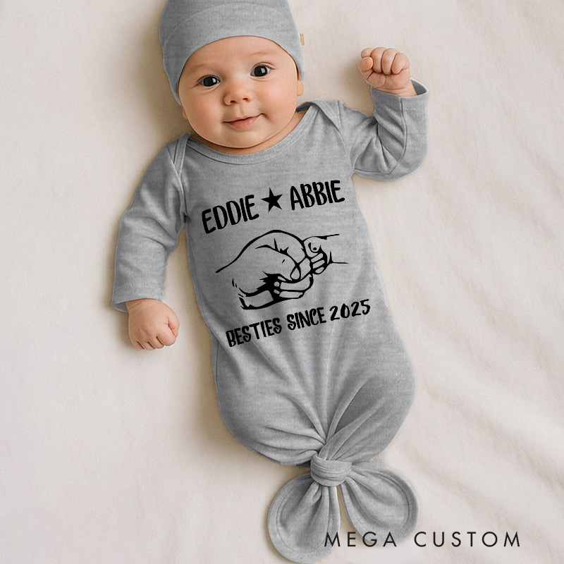 Personalized Besties Since 2025 Fist Bump Baby Gowns Funny Baby Gift