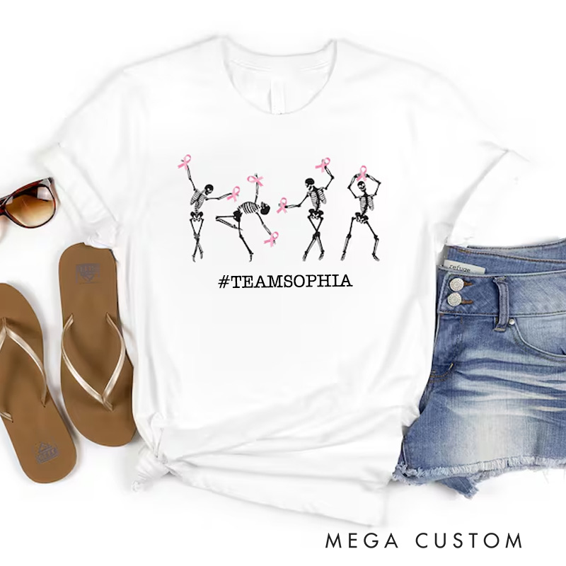 Personalized Breast Cancer Team Support T-Shirt with Custom Hashtag and Empowering Breast Cancer Awareness 
