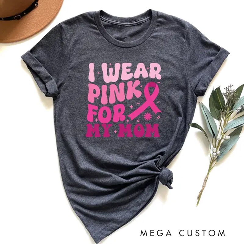 Personalized Breast Cancer Support T-Shirt with Customizable Pink Ribbon Message for Awareness and Solidarity