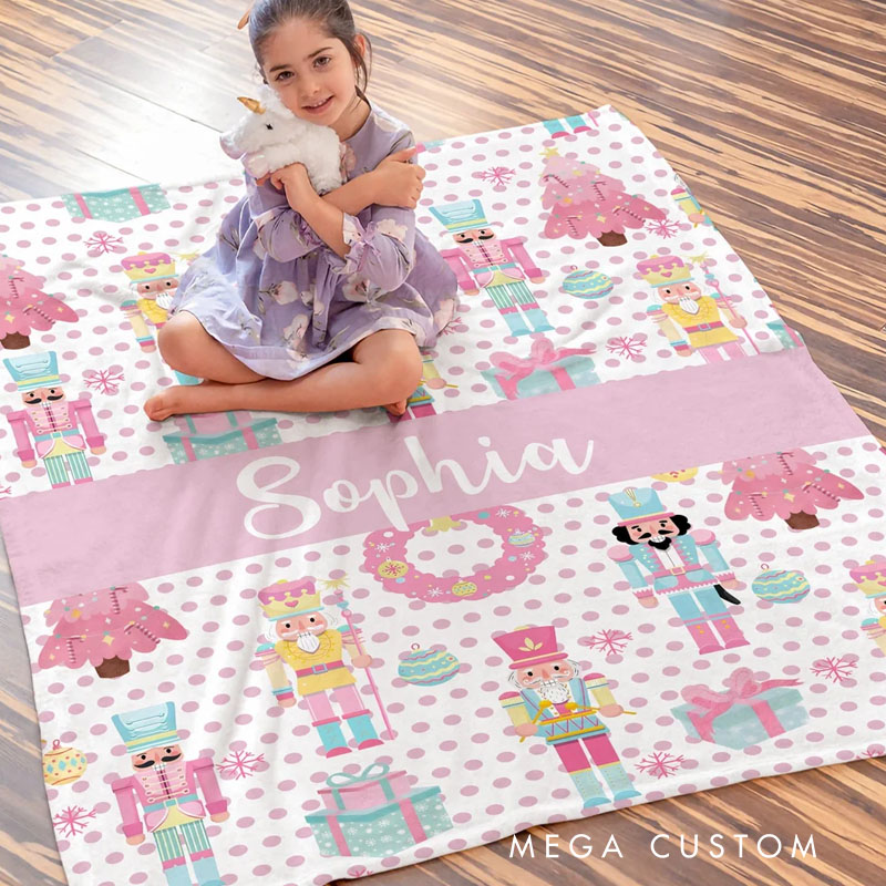 Personalized Cute Christmas Nutcracker Soft Throw Blanket with Name Home Decor Birthday Christmas Gift for Kid Girl