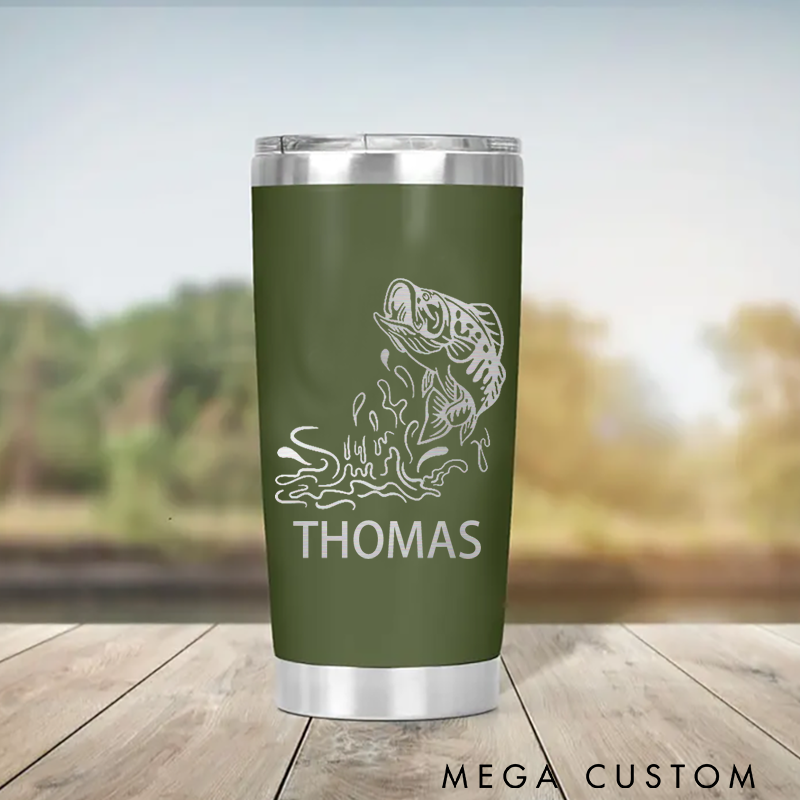 Personalized Fishing Tumbler Trout Travel Tumbler Gifts For Bass Fisherman Bass Fishing Large Mug Fishermen Water Bottle Camping Cup
