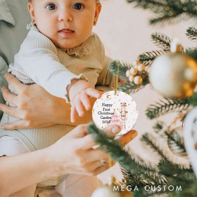 Personalized Pink Nutcracker Ballerina Merry Christmas Ceramic Ornament Baby Shower 1st Christmas Gift for Boys Girls Family